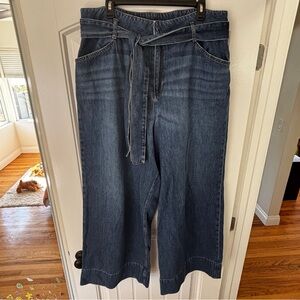 Boden Blue Wide-Leg High Rise Jeans size 14 with belt